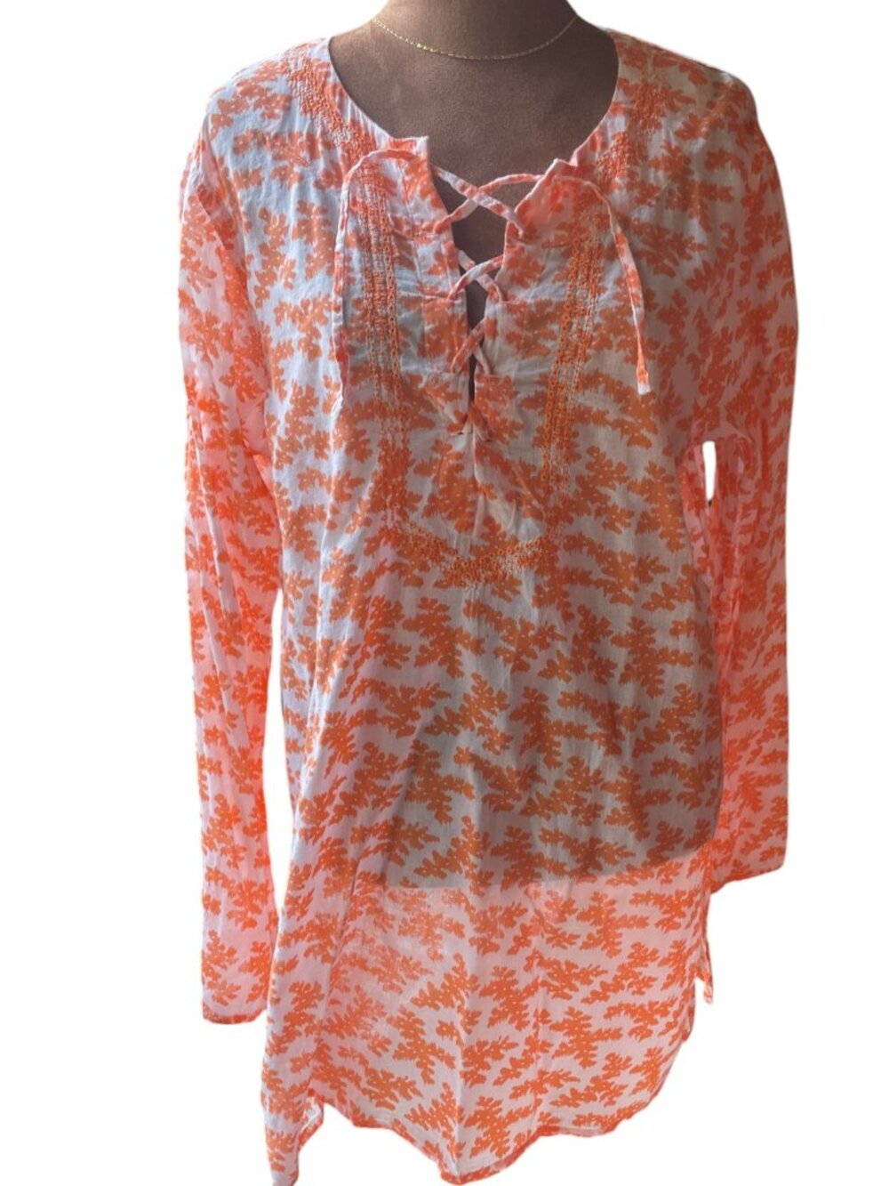Hiho Coral Reef Print Beach Cover Up Tunic White Orange Size Large